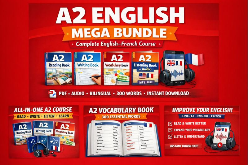 A2 MEGA Bundle (PDF ) | A2 English MEGA Bundle (PDF + Audio) | Complete English–French Course