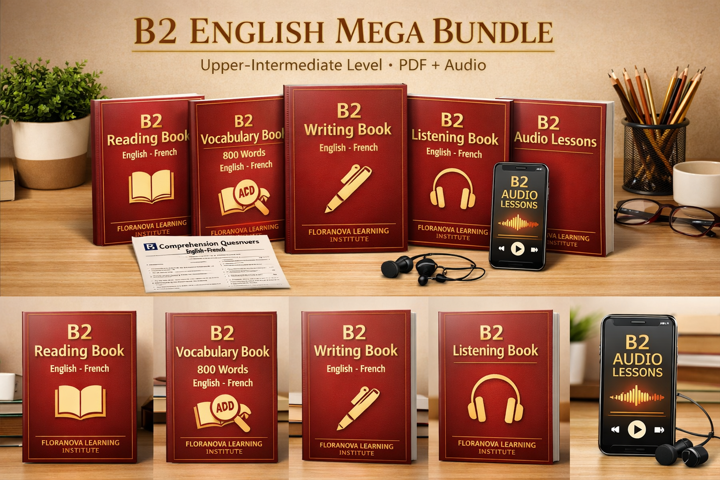 B2 English MEGA Bundle (PDF + Audio) | Upper-Intermediate English–French Course